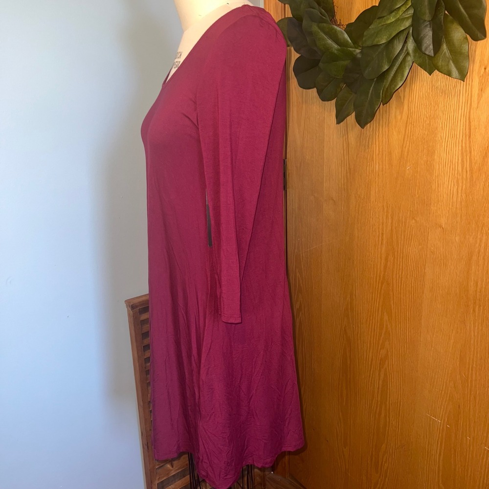 Lulus Women's Burgundy Red Casual Tunic Dress Long Sleeve Pockets Size L New NWT - Picture 2 of 9